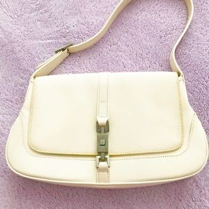 GUCCI White Canvas & leather bag with silver lock